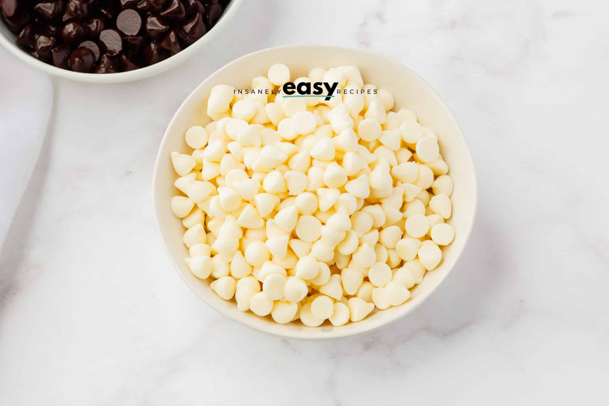 white chocolate chips in a bowl