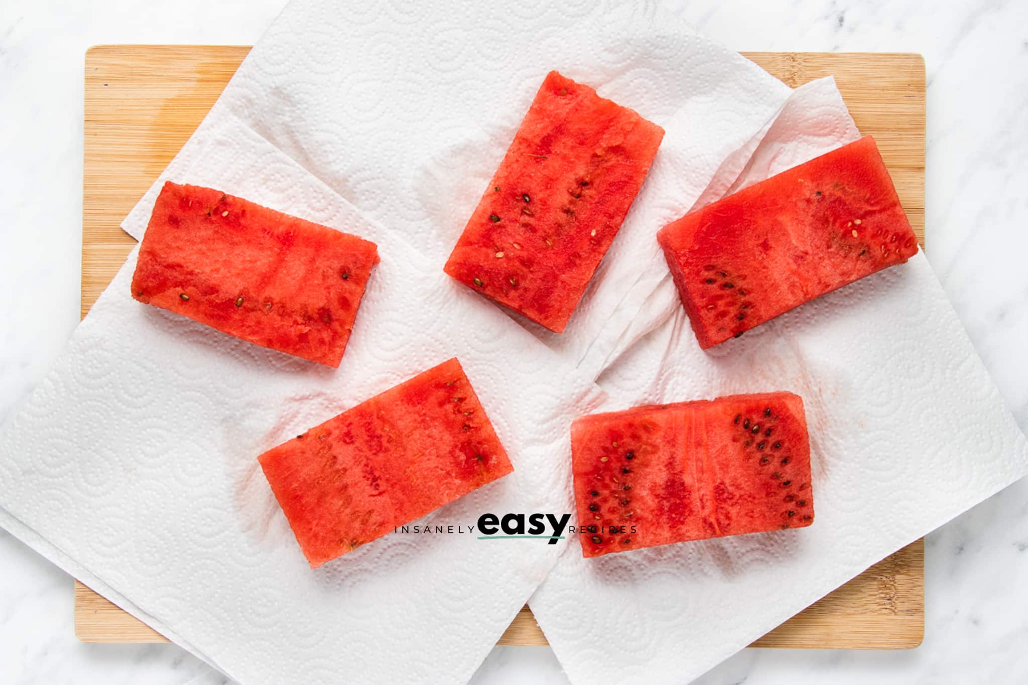 watermelon planks drying on paper towels
