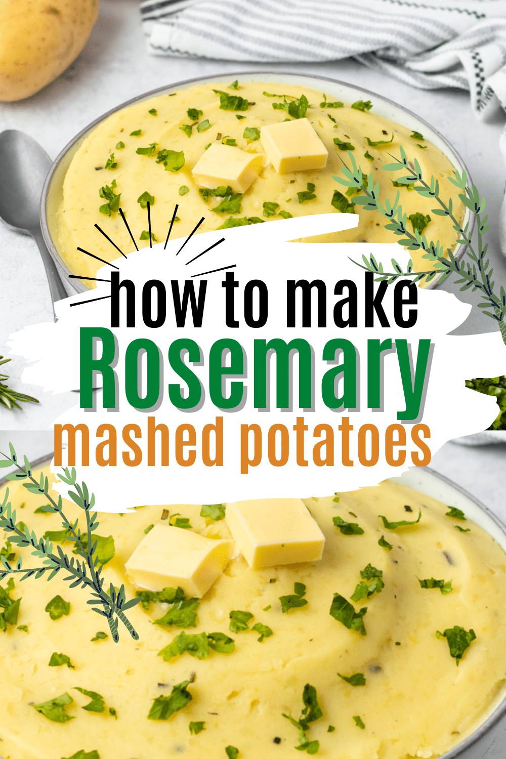 Pinterest collage of photos of Rosemary Mashed Potatoes.