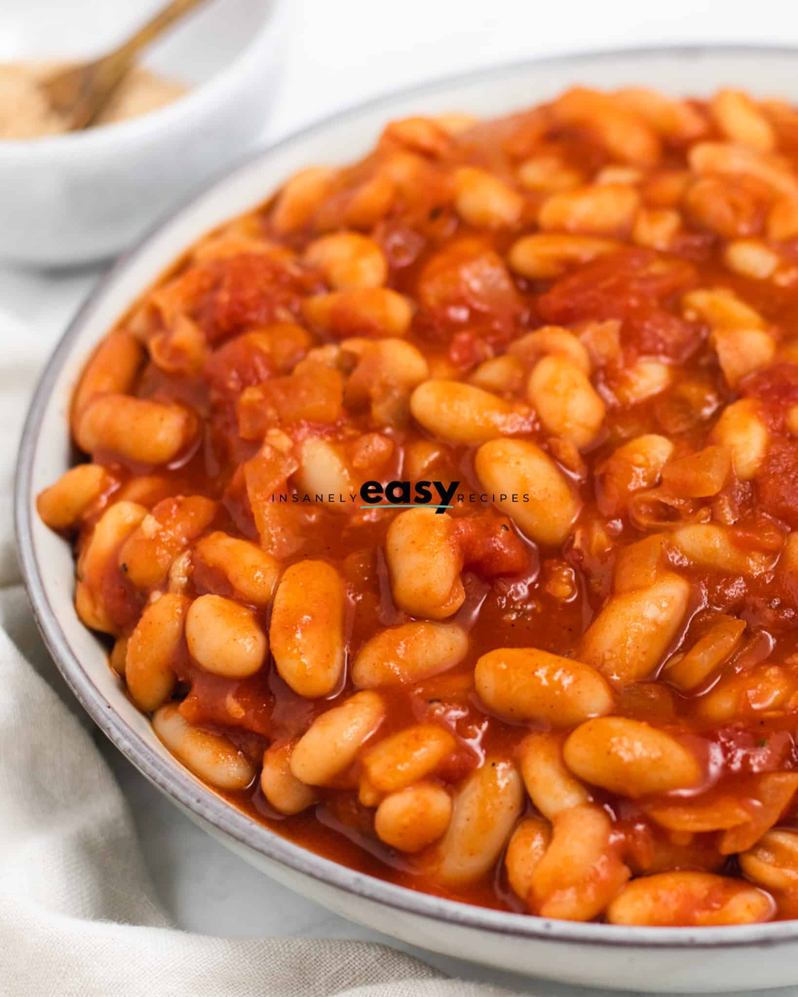 closeup of a bowl of baked beans