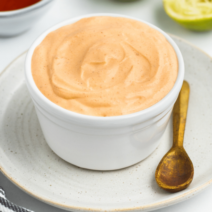 a small bowl filled all the way with homemade chile crema.
